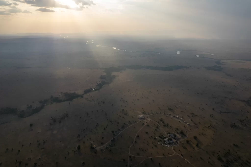 Aerial view of the mara river camp by Karibu camps