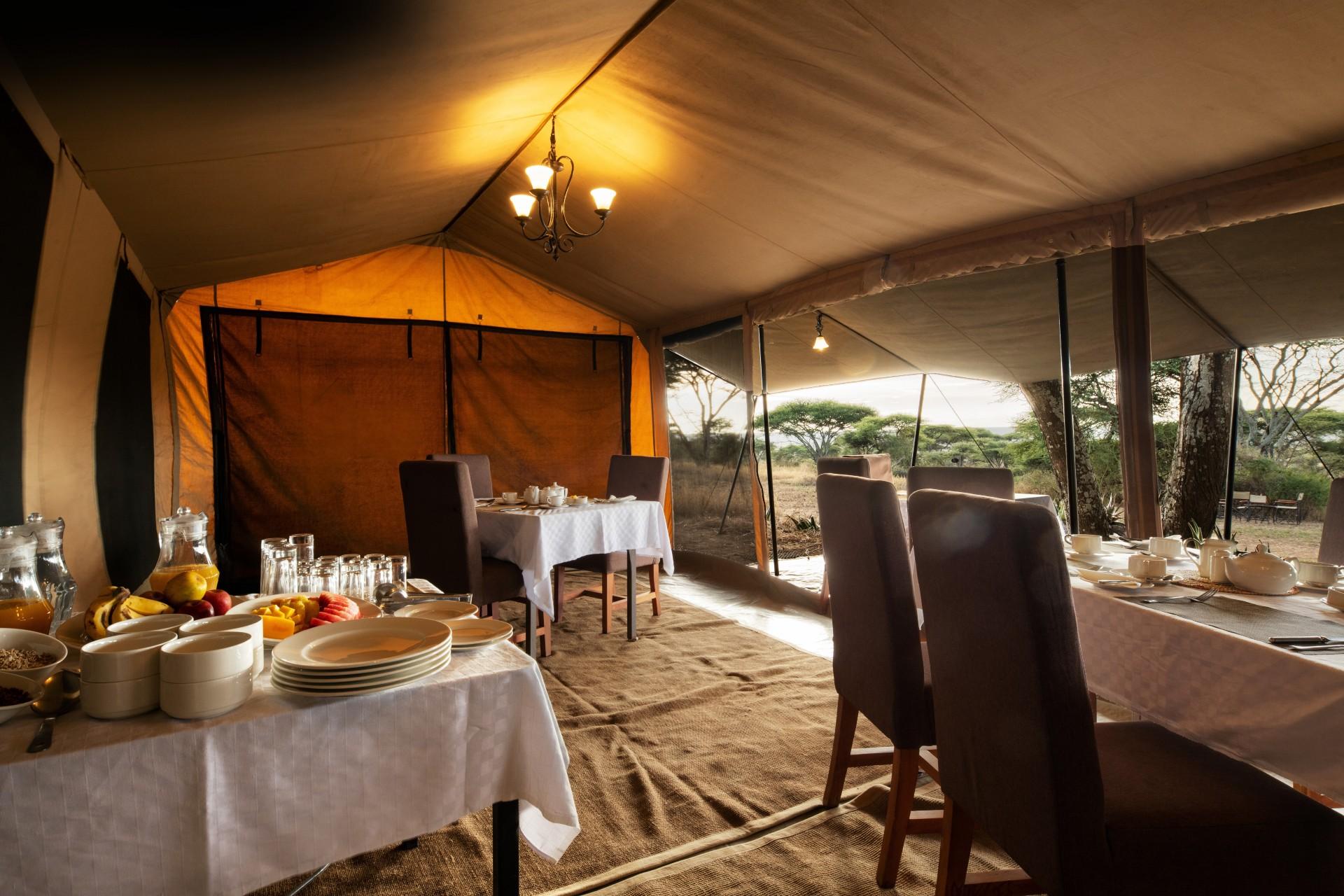 Inside Karibu camps restaurant